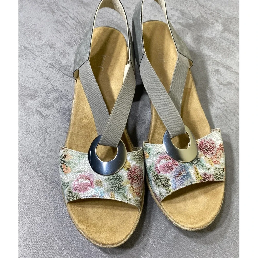 Rieker Antistress Floral Metallic Grey Wedge Espadrille Sandals 42 V8502-42